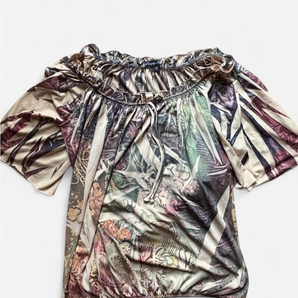 Off-Shoulder vintage boho fairy top with tie front